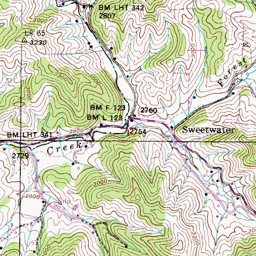Topographic Map of Little Beaverdam Creek, NC