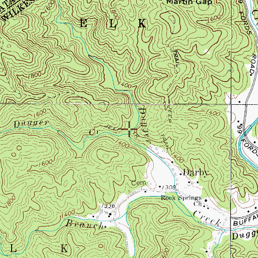 Topographic Map of Little Dugger Creek, NC
