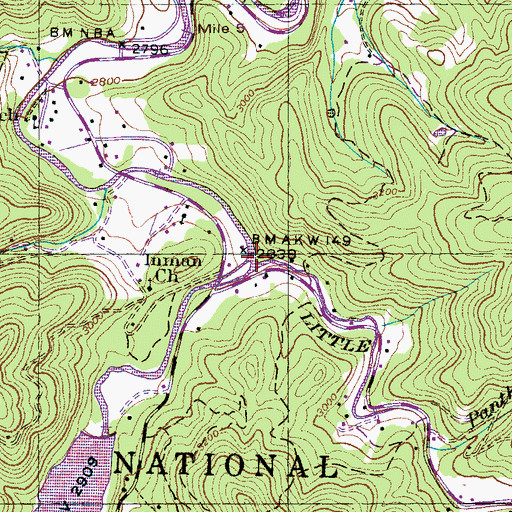 Topographic Map of Little East Fork Pigeon River, NC