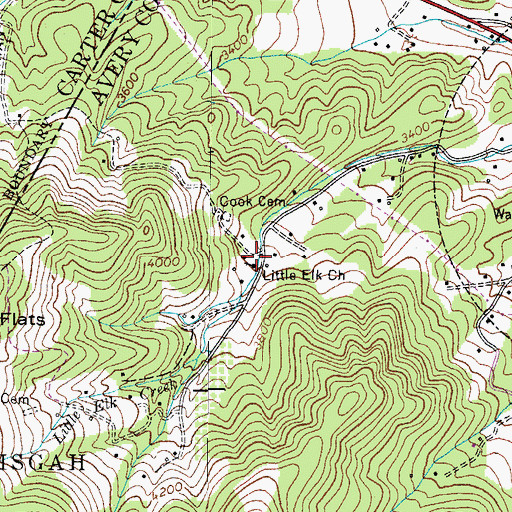 Topographic Map of Little Elk Church, NC