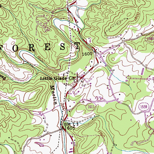 Topographic Map of Little Glade Church, NC