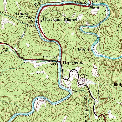 Topographic Map of Little Hurricane Creek, NC