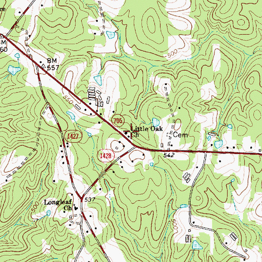 Topographic Map of Little Oak Church, NC