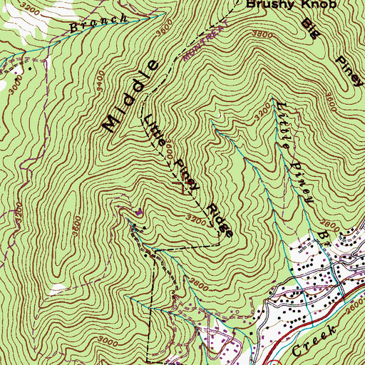 Topographic Map of Little Piney Ridge, NC