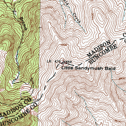 Topographic Map of Little Sandymush Bald, NC