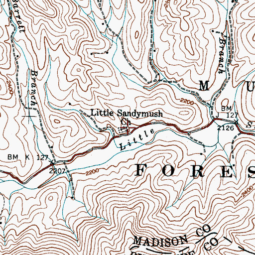 Topographic Map of Little Sandymush Church, NC