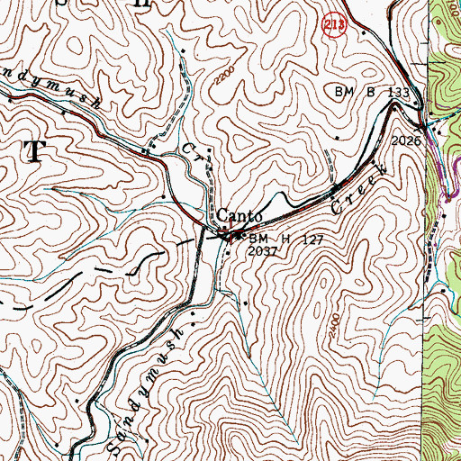 Topographic Map of Little Sandymush Creek, NC