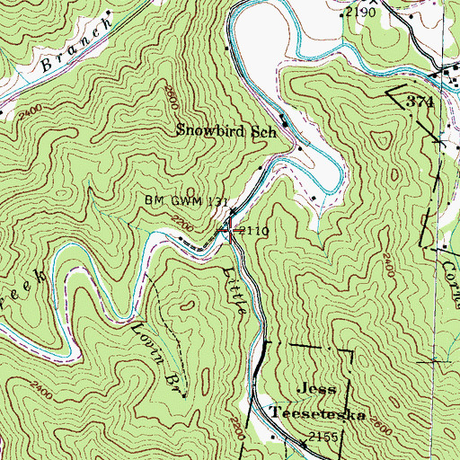 Topographic Map of Little Snowbird Creek, NC