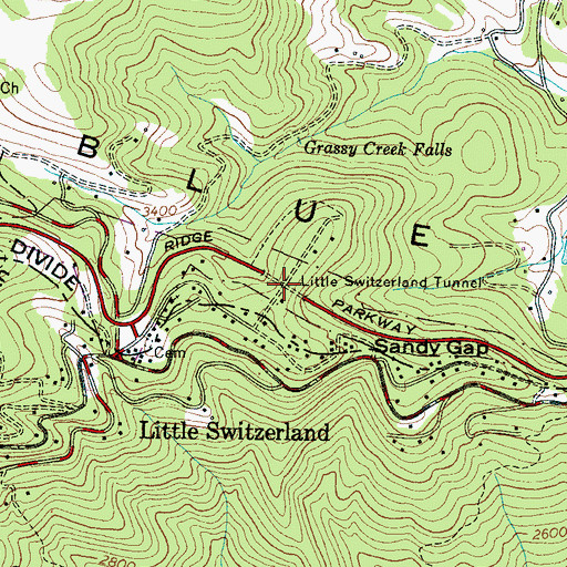Topographic Map of Little Switzerland Tunnel, NC