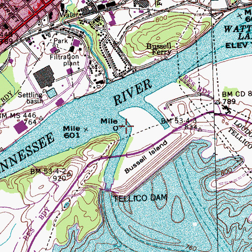 Topographic Map of Little Tennessee River, TN