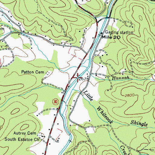 Topographic Map of Little Whiteoak Creek, NC