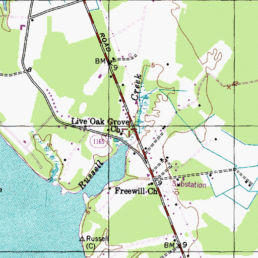 Topographic Map of Live Oak Grove Church, NC