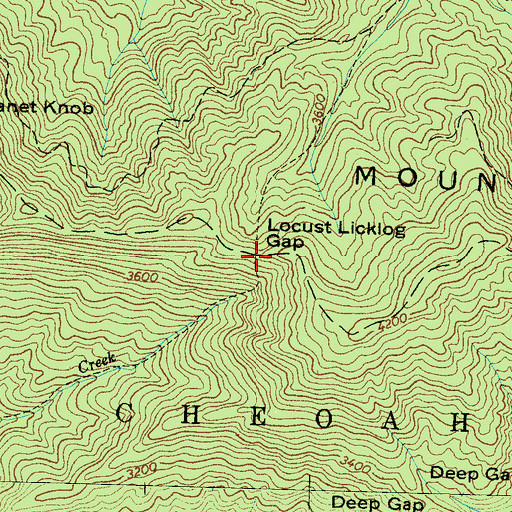 Topographic Map of Locust Licklog Gap, NC