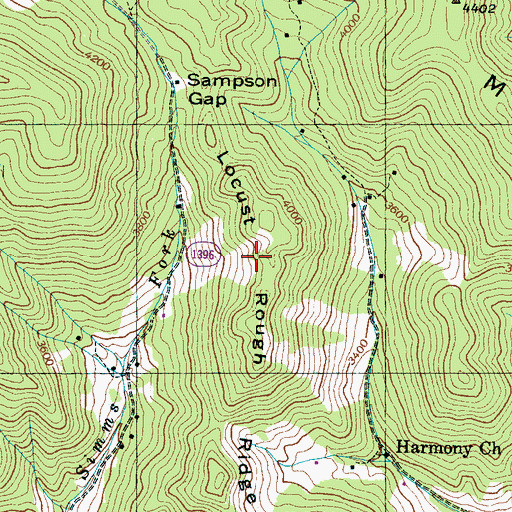 Topographic Map of Locust Rough Ridge, NC