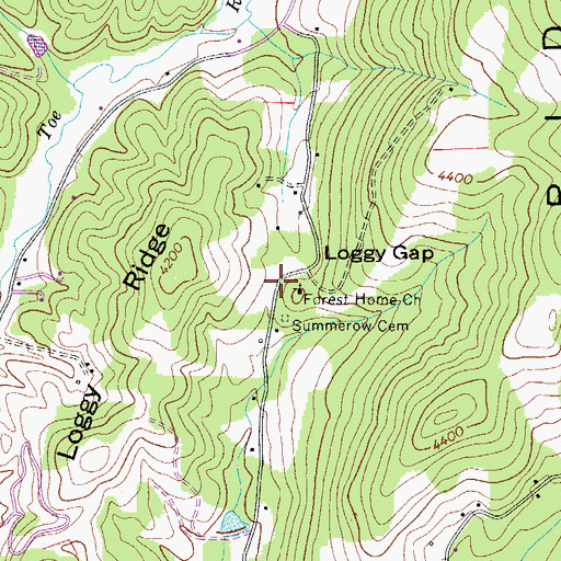 Topographic Map of Loggy Gap, NC