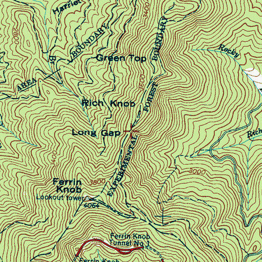 Topographic Map of Long Gap, NC