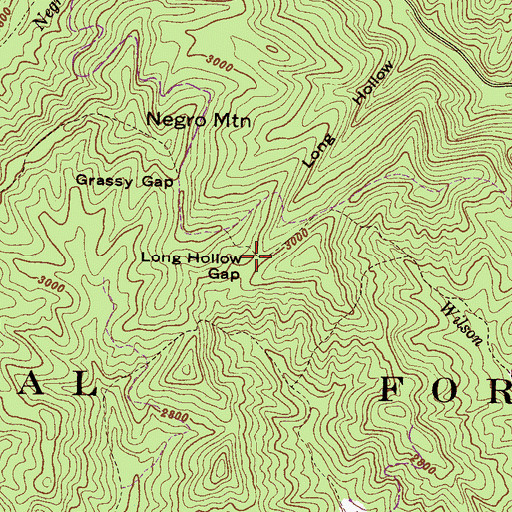 Topographic Map of Long Hollow Gap, NC