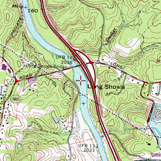 Topographic Map of Long Shoals, NC