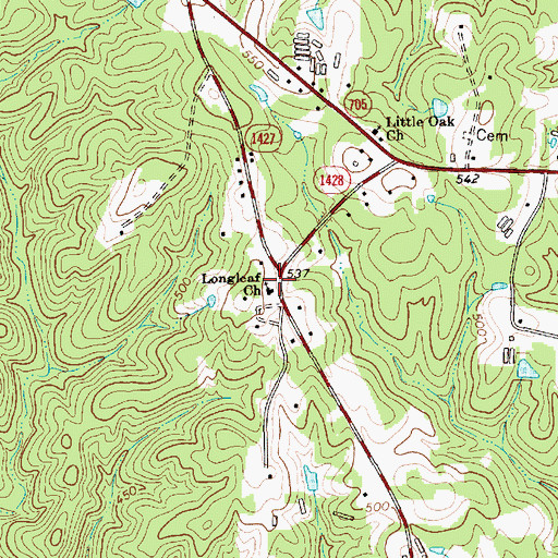 Topographic Map of Longleaf Church, NC