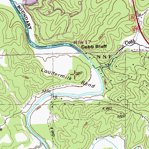 Topographic Map of Loudermild Bend, NC