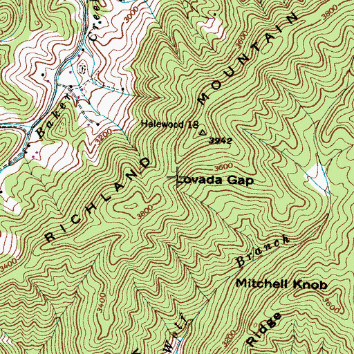 Topographic Map of Lovada Gap, NC