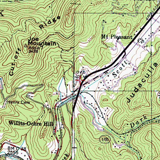 Topographic Map of Love Cemetery, NC