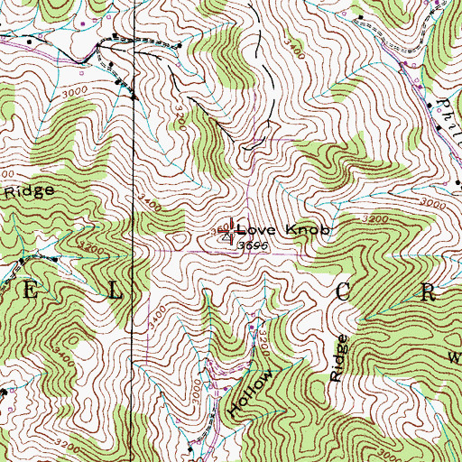 Topographic Map of Love Knob, NC