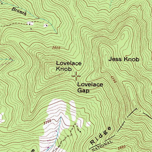 Topographic Map of Lovelace Gap, NC