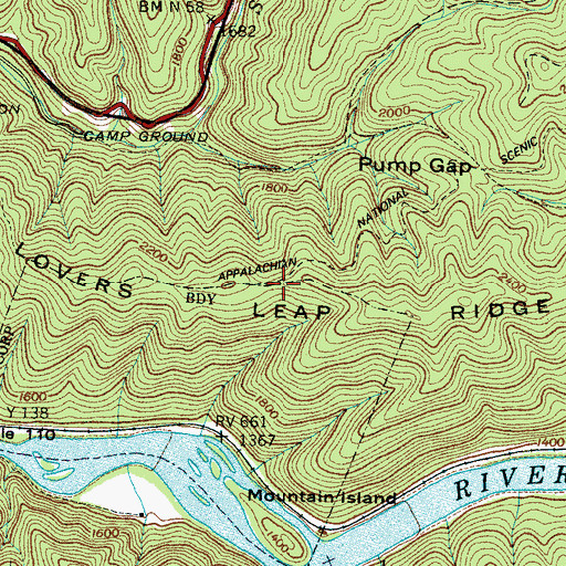 Topographic Map of Lovers Leap Ridge, NC