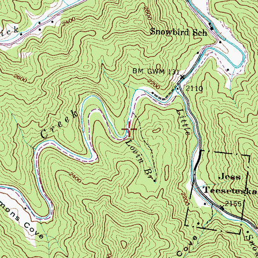 Topographic Map of Lovin Branch, NC