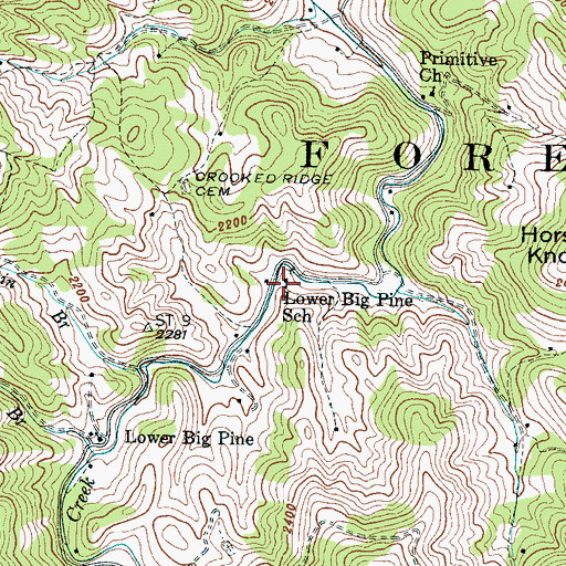 Topographic Map of Lower Big Pine School, NC