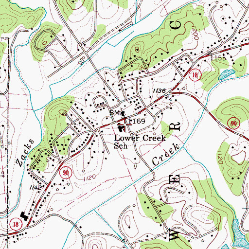 Topographic Map of Lower Creek School, NC