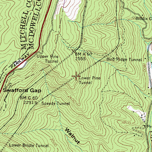 Topographic Map of Lower Pine Tunnel, NC