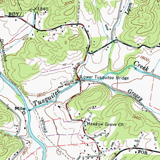 Topographic Map of Lower Tusquitee Bridge, NC