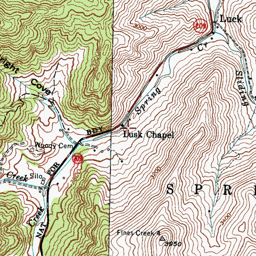 Topographic Map of Lusk Chapel, NC