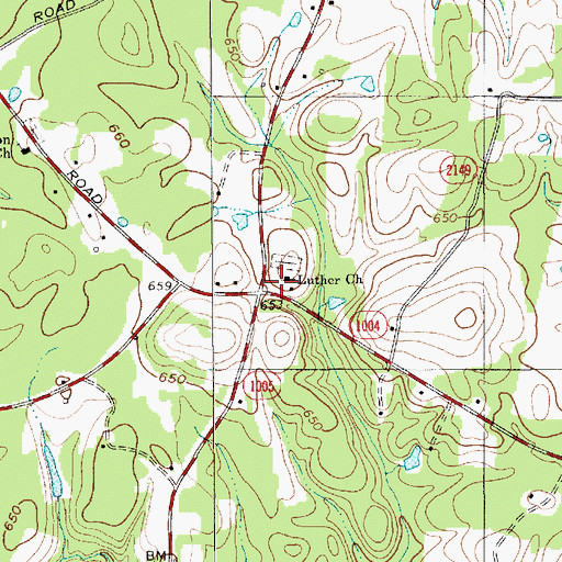 Topographic Map of Luthers Church, NC