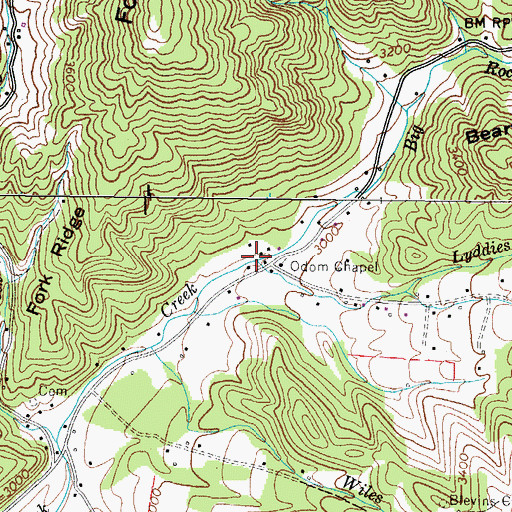 Topographic Map of Lyddies Creek, NC