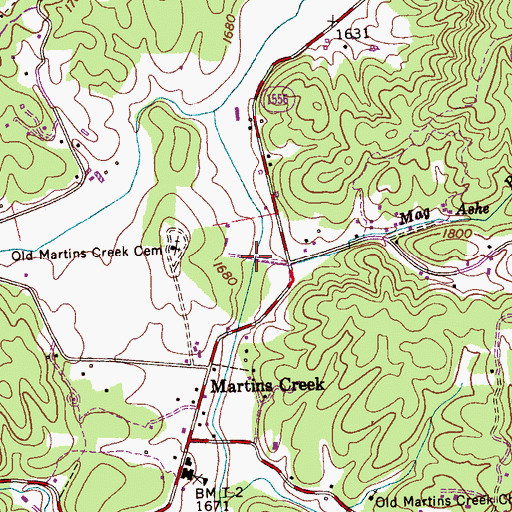 Topographic Map of Mag Ashe Branch, NC