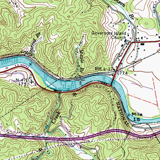 Topographic Map of Maple Branch, NC