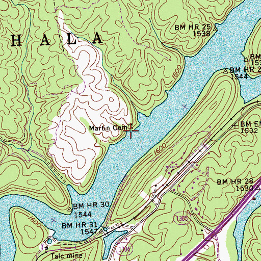 Topographic Map of Martin Cemetery, NC