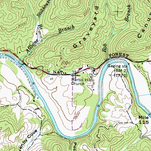 Topographic Map of Martin Hill Church, NC