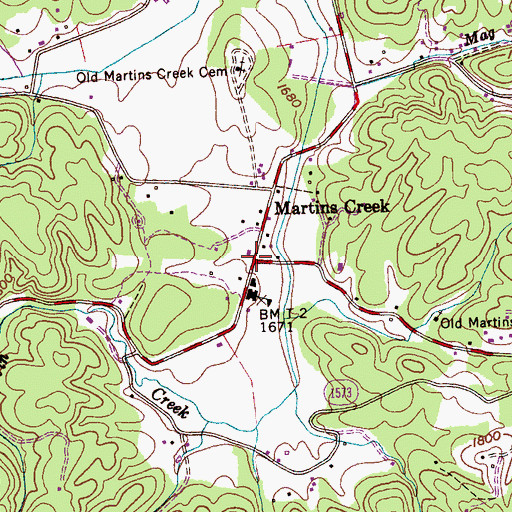 Topographic Map of Martins Creek, NC
