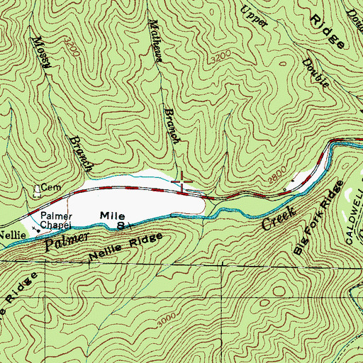 Topographic Map of Mathews Branch, NC