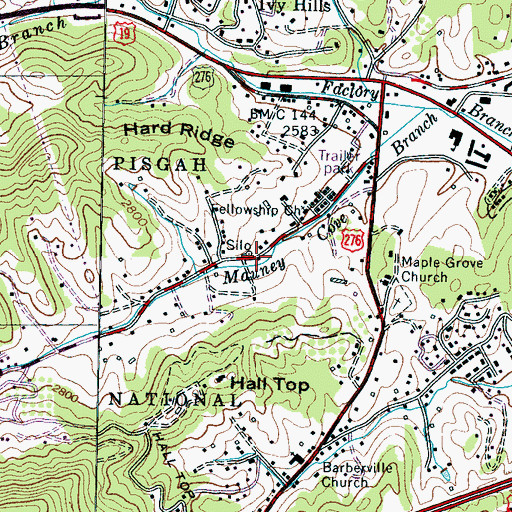 Topographic Map of Mauney Cove, NC