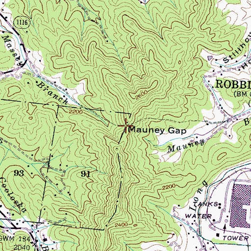 Topographic Map of Mauney Gap, NC
