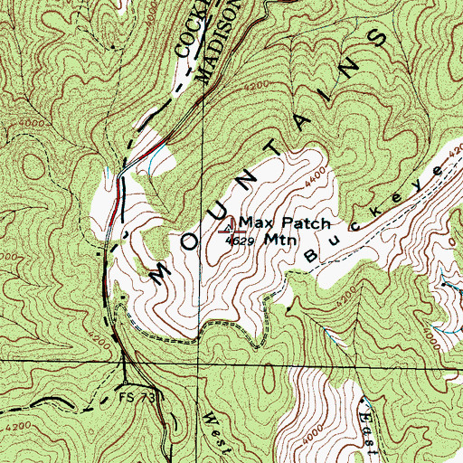 Topographic Map of Max Patch Mountain, NC
