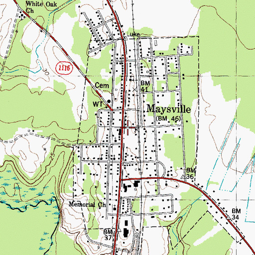 Topographic Map of Maysville, NC