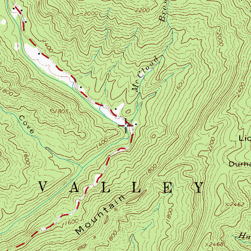 Topographic Map of McCloud Branch, NC
