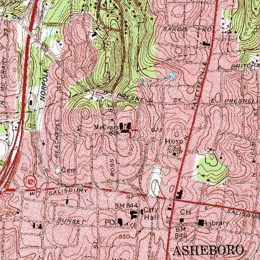 Topographic Map of McCrary School, NC