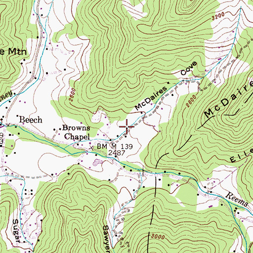 Topographic Map of McDaires Cove, NC
